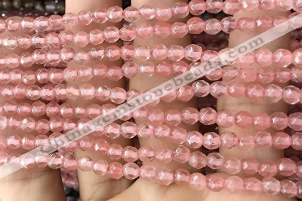 CTG2501 15.5 inches 4mm faceted round cherry quartz beads