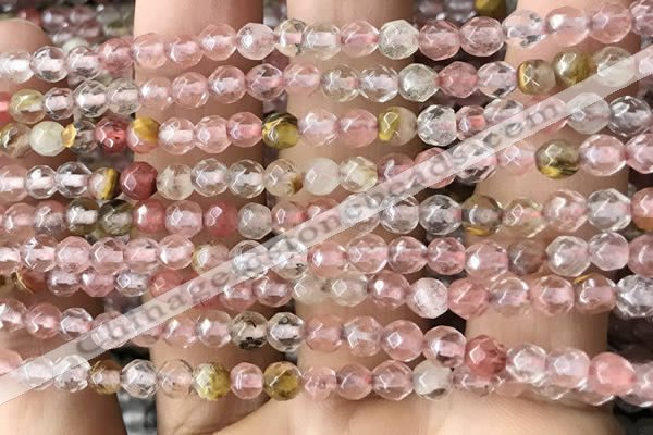 CTG2502 15.5 inches 4mm faceted round volcano cherry quartz beads