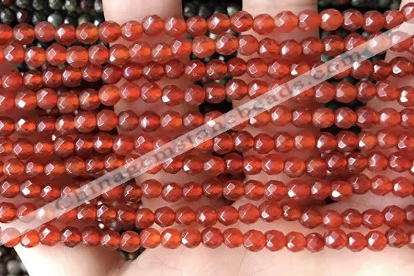 CTG2531 15.5 inches 4mm faceted round red agate beads wholesale