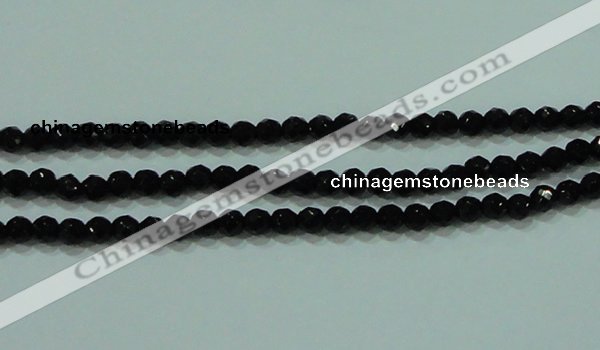 CTG30 15.5 inches 3mm faceted round black agate beads wholesale