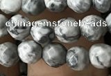 CTG3559 15.5 inches 4mm faceted round grey picture jasper beads