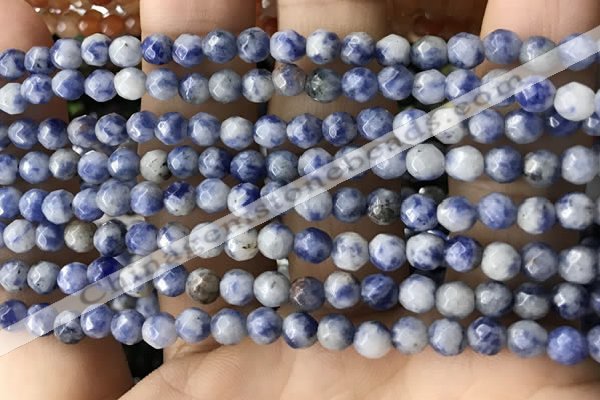 CTG3572 15.5 inches 4mm faceted round blue spot stone beads