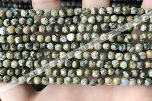 CTG3578 15.5 inches 4mm faceted round rhyolite beads wholesale