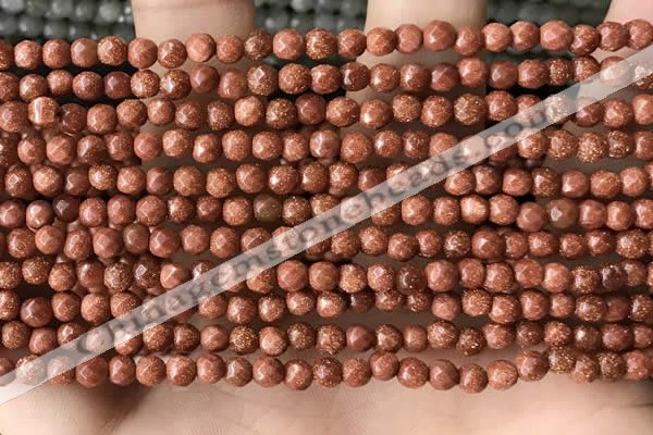 CTG3590 15.5 inches 4mm faceted round goldstone beads wholesale