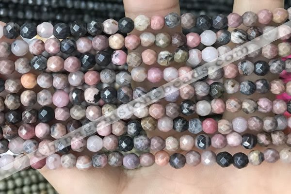 CTG3592 15.5 inches 4mm faceted round rhodonite beads wholesale