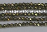 CTG645 15.5 inches 2mm faceted round golden pyrite beads