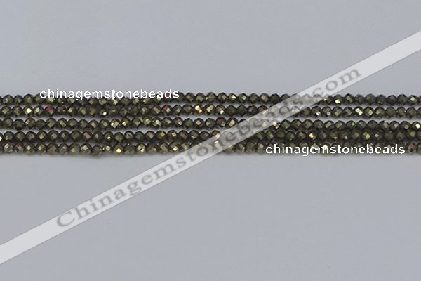 CTG646 15.5 inches 3mm faceted round golden pyrite beads