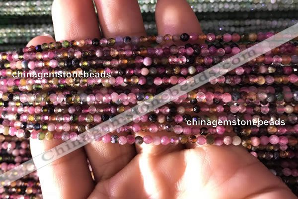 CTG724 15.5 inches 2mm faceted round tiny tourmaline beads
