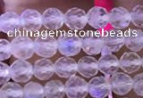 CTG835 15.5 inches 4mm faceted round tiny white moonstone beads