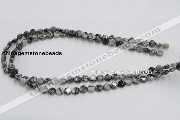 CTJ05 16 inches 8mm flat round black water jasper beads wholesale