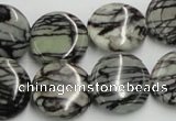 CTJ08 16 inches 18mm flat round black water jasper beads wholesale