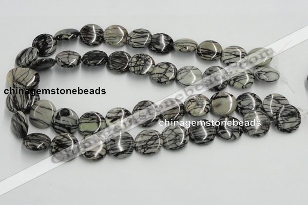 CTJ08 16 inches 18mm flat round black water jasper beads wholesale