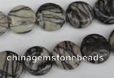 CTJ205 15.5 inches 13mm flat round black water jasper beads wholesale