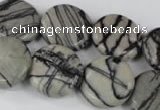 CTJ208 15.5 inches 20mm flat round black water jasper beads wholesale