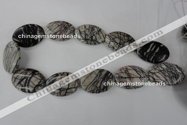 CTJ225 15.5 inches 25*35mm oval black water jasper beads wholesale