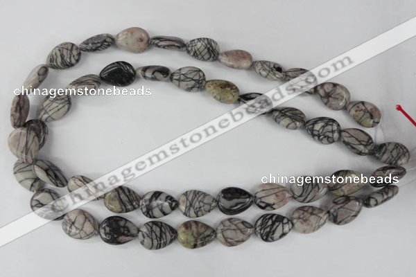 CTJ230 15.5 inches 13*18mm flat teardrop black water jasper beads