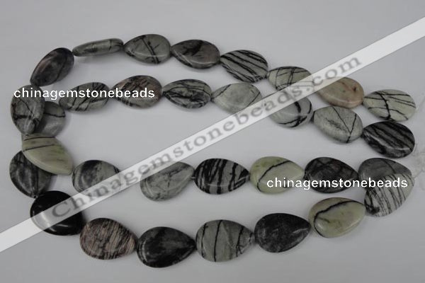 CTJ232 15.5 inches 17*24mm flat teardrop black water jasper beads