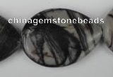 CTJ235 15.5 inches 26*35mm flat teardrop black water jasper beads