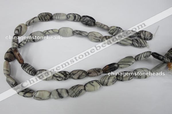 CTJ238 15.5 inches 12*18mm flat drum black water jasper beads