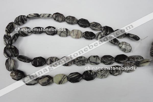 CTJ240 15.5 inches 13*18mm octagonal black water jasper beads