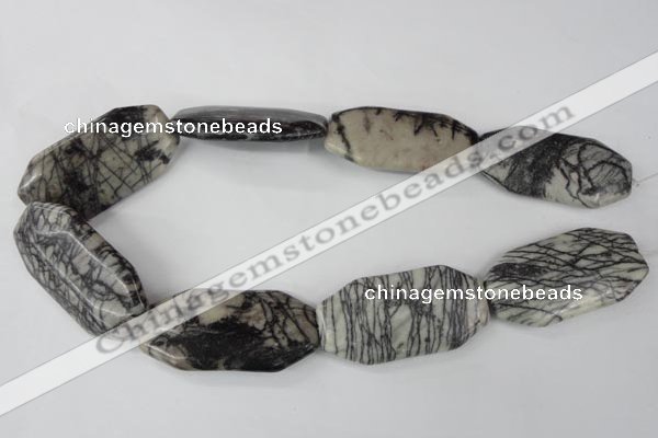 CTJ246 15.5 inches 25*50mm octagonal black water jasper beads