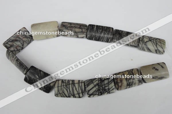 CTJ260 15.5 inches 20*30mm flat tube black water jasper beads