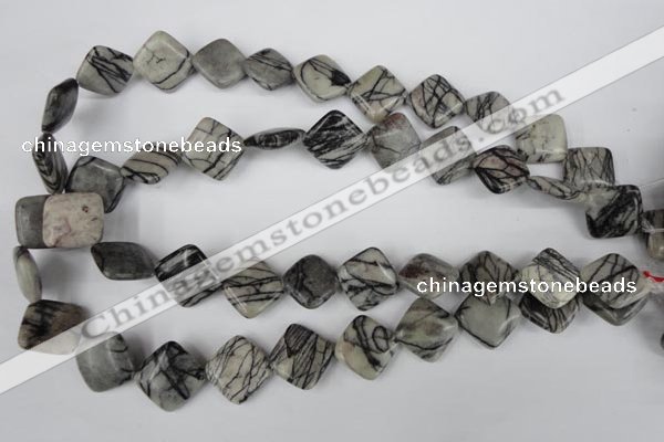 CTJ264 15.5 inches 15*15mm diamond black water jasper beads