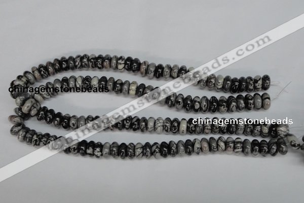 CTJ32 15.5 inches 6*12mm rondelle black water jasper beads wholesale