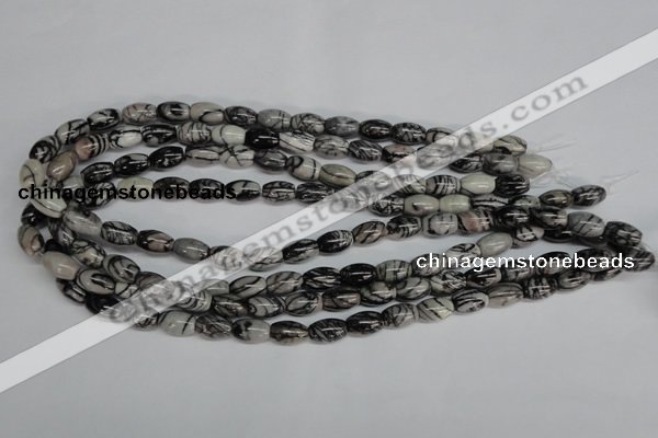 CTJ38 15.5 inches 8*12mm rice black water jasper beads wholesale