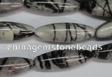 CTJ39 15.5 inches 10*30mm rice black water jasper beads wholesale