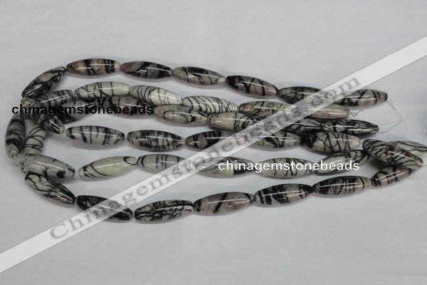 CTJ39 15.5 inches 10*30mm rice black water jasper beads wholesale