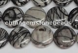 CTJ41 15.5 inches 16mm flat round black water jasper beads wholesale