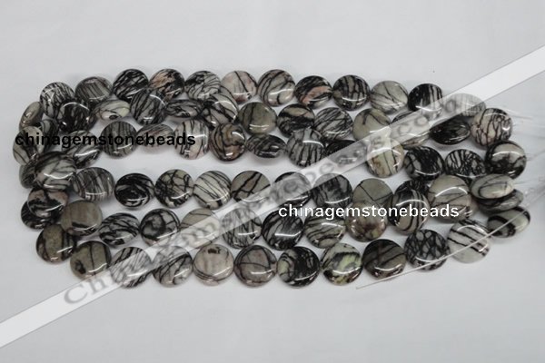 CTJ41 15.5 inches 16mm flat round black water jasper beads wholesale