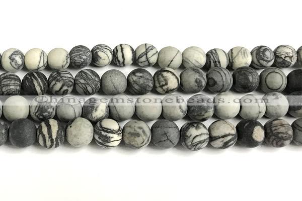 CTJ433 15 inches 10mm round matte black water jasper beads