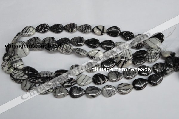 CTJ48 15.5 inches 13*18mm flat teardrop black water jasper beads wholesale