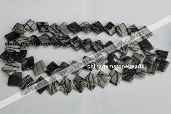 CTJ64 15.5 inches 16*16mm diamond black water jasper beads wholesale