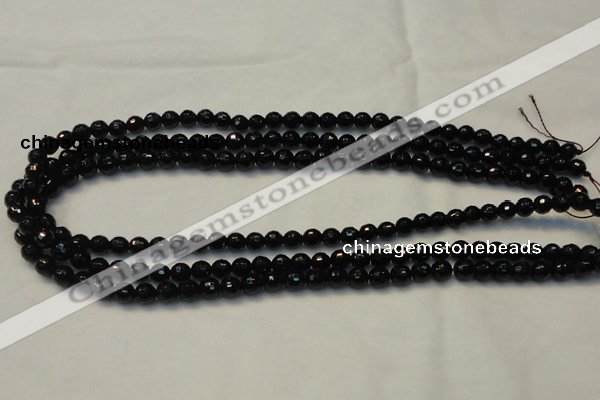 CTO107 15.5 inches 6mm faceted round natural black tourmaline beads