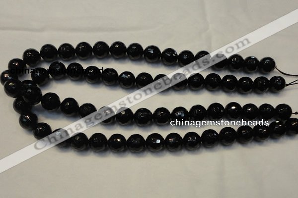 CTO109 15.5 inches 10mm faceted round natural black tourmaline beads