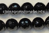 CTO111 15.5 inches 14mm faceted round natural black tourmaline beads