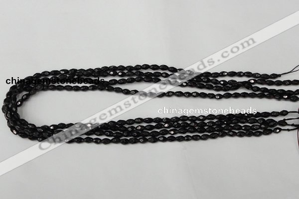 CTO115 15.5 inches 4*6mm faceted rice black tourmaline beads