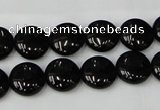 CTO128 15.5 inches 12mm flat round black tourmaline beads