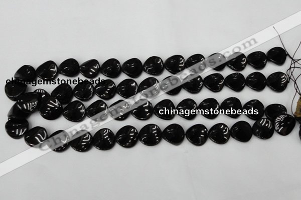 CTO129 15.5 inches 16mm twisted coin black tourmaline beads