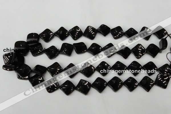 CTO130 15.5 inches 15*15mm twisted diamond black tourmaline beads