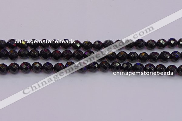 CTO137 15.5 inches 8mm faceted round black tourmaline beads