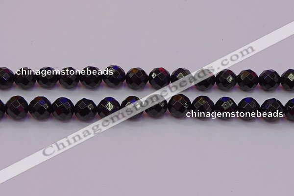 CTO139 15.5 inches 12mm faceted round black tourmaline beads