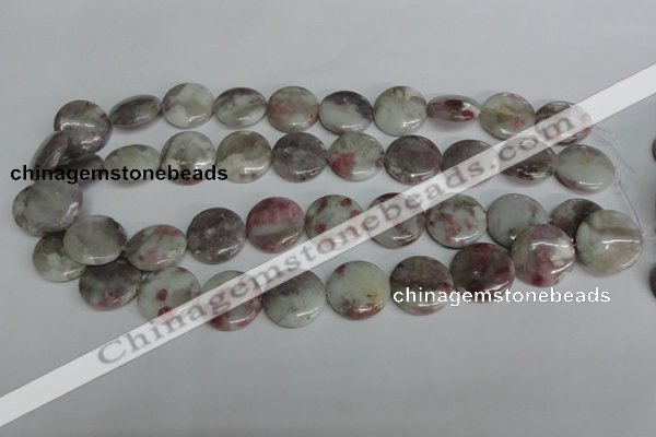 CTO235 15.5 inches 20mm flat round pink tourmaline gemstone beads