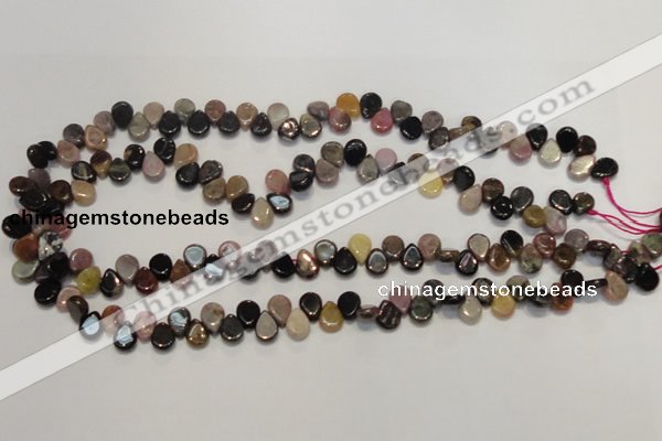 CTO38 15.5 inches 7*10mm flat teardrop natural tourmaline beads