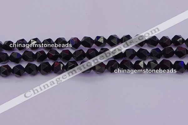 CTO647 15.5 inches 10mm faceted nuggets black tourmaline beads