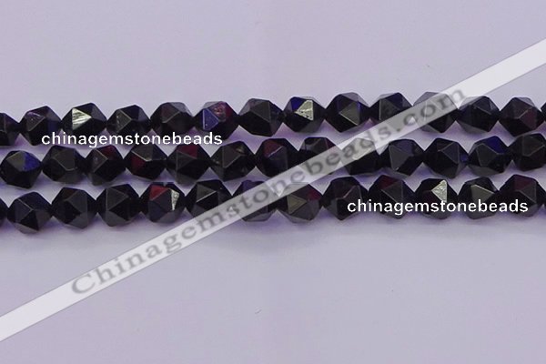 CTO648 15.5 inches 12mm faceted nuggets black tourmaline beads