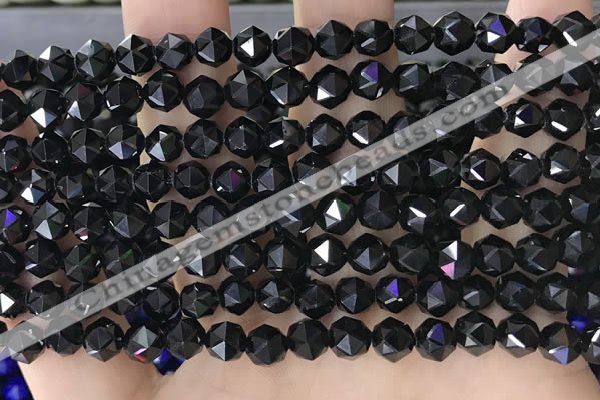CTO716 15.5 inches 6mm faceted nuggets black tourmaline beads